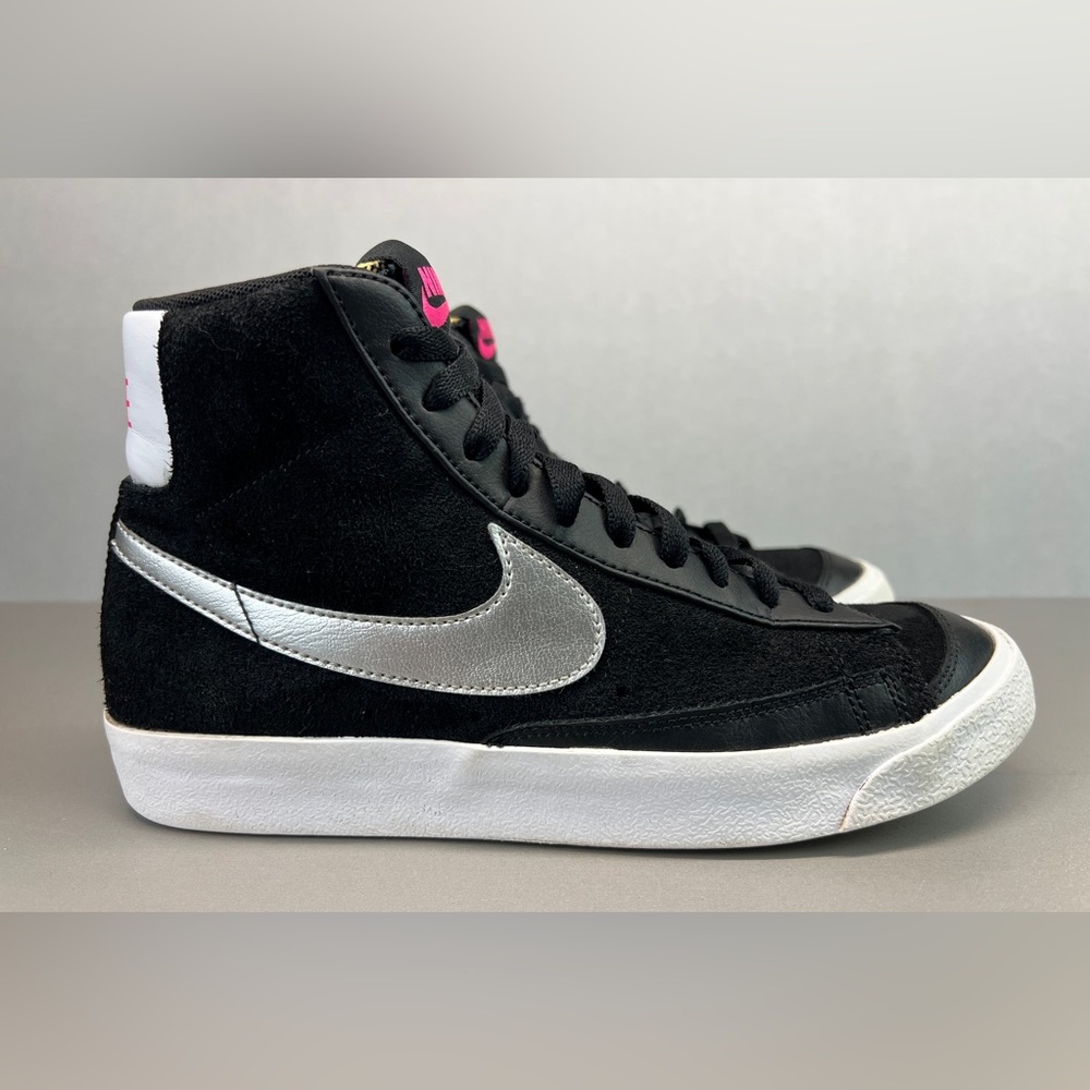 Nike Blazer Black and Silver Mid Vintage ‘77 High-Tops with Pink Accents